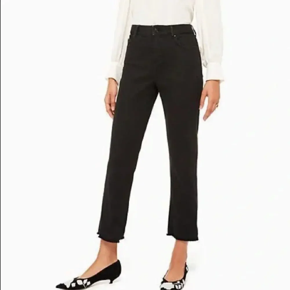 KATE SPADE Broom Street High Rise Raw Hem Straight Leg Black Denim Jeans SZ 30